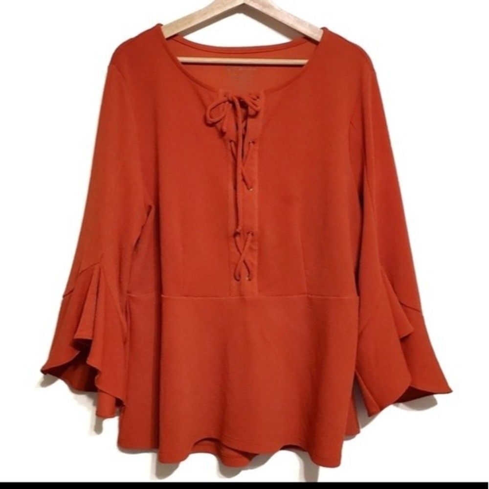 Chico's Pumpkin Orange Lace-up Blouse
